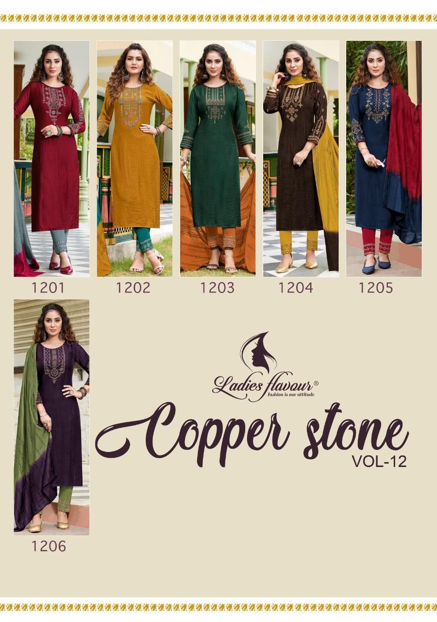 Ladies Flavour Copper Stone 12 Festive Wear Wholesale Readymade Suit Catalog
